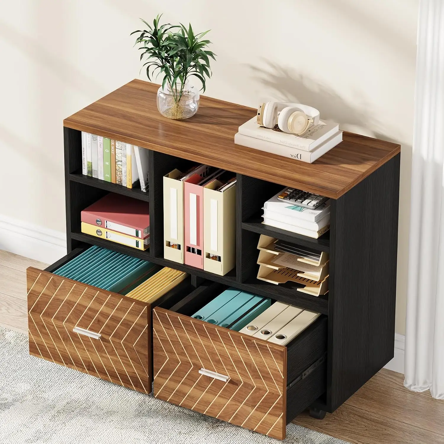 File Cabinet Lateral - Двухящечный деревянный шкаф для документов, мобильный